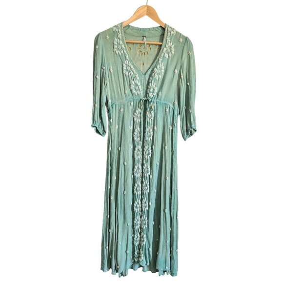 Free People Fable Dress Sage Green Embroidered Midi L - Picture 1 of 5